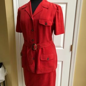 DANA BUCHMAN Belted Silk Skirt Suit, Sz 14/16 NWOT